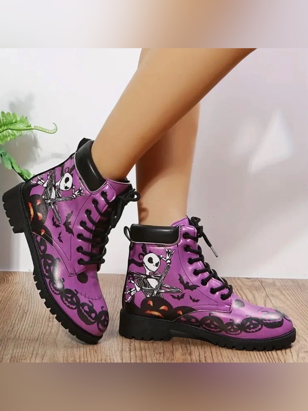 Disney Nightmare Before Christmas Purple Combat Boots Jack Skellington NWOT 8